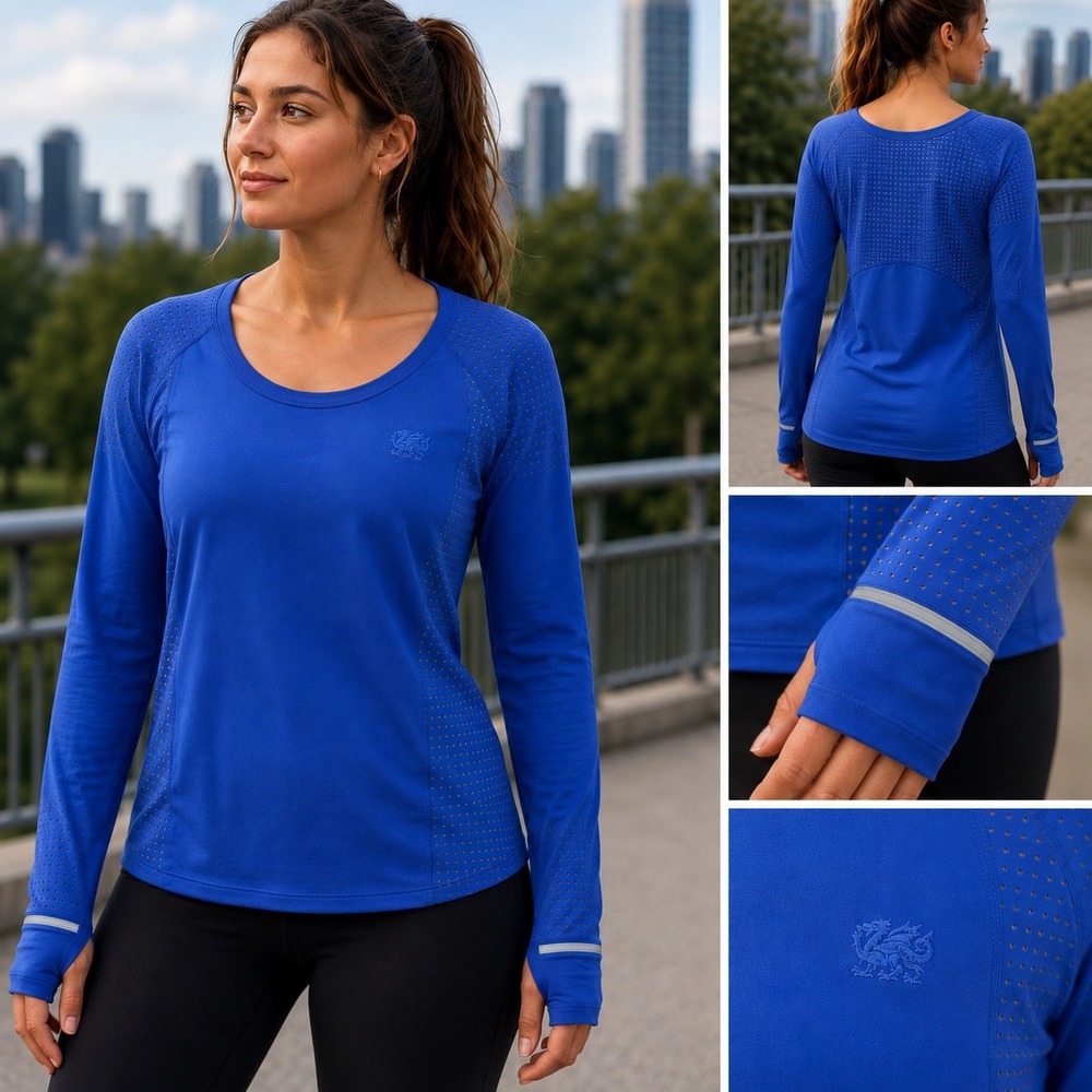 Lululemon Blue Perforated Long Sleeve Performance Top Women's XL Dragon